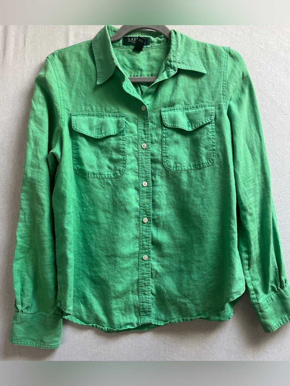 Ralph Lauren Bright Green Linen Button Front Shirt Size Petite Medium